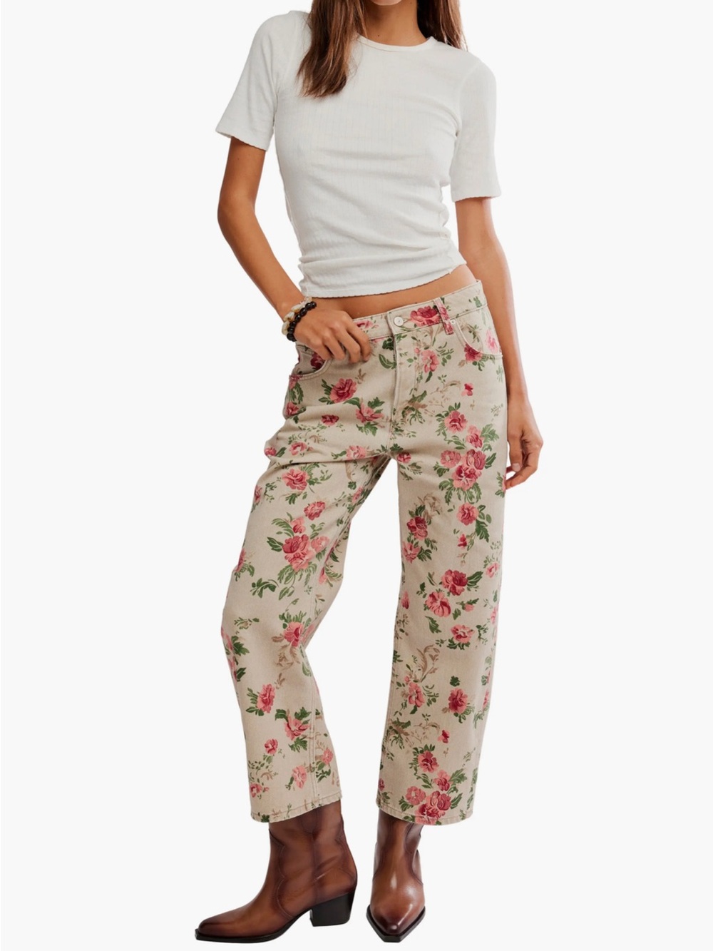We the free Deep Trance Floral barrel wide Leg Ankle Jeans 31 new